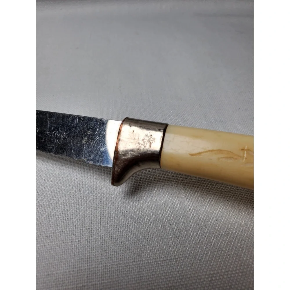 Vintage 1960s Miracle Worker Frozen Food Knife Carved Ivory Floral Handle MCM‎